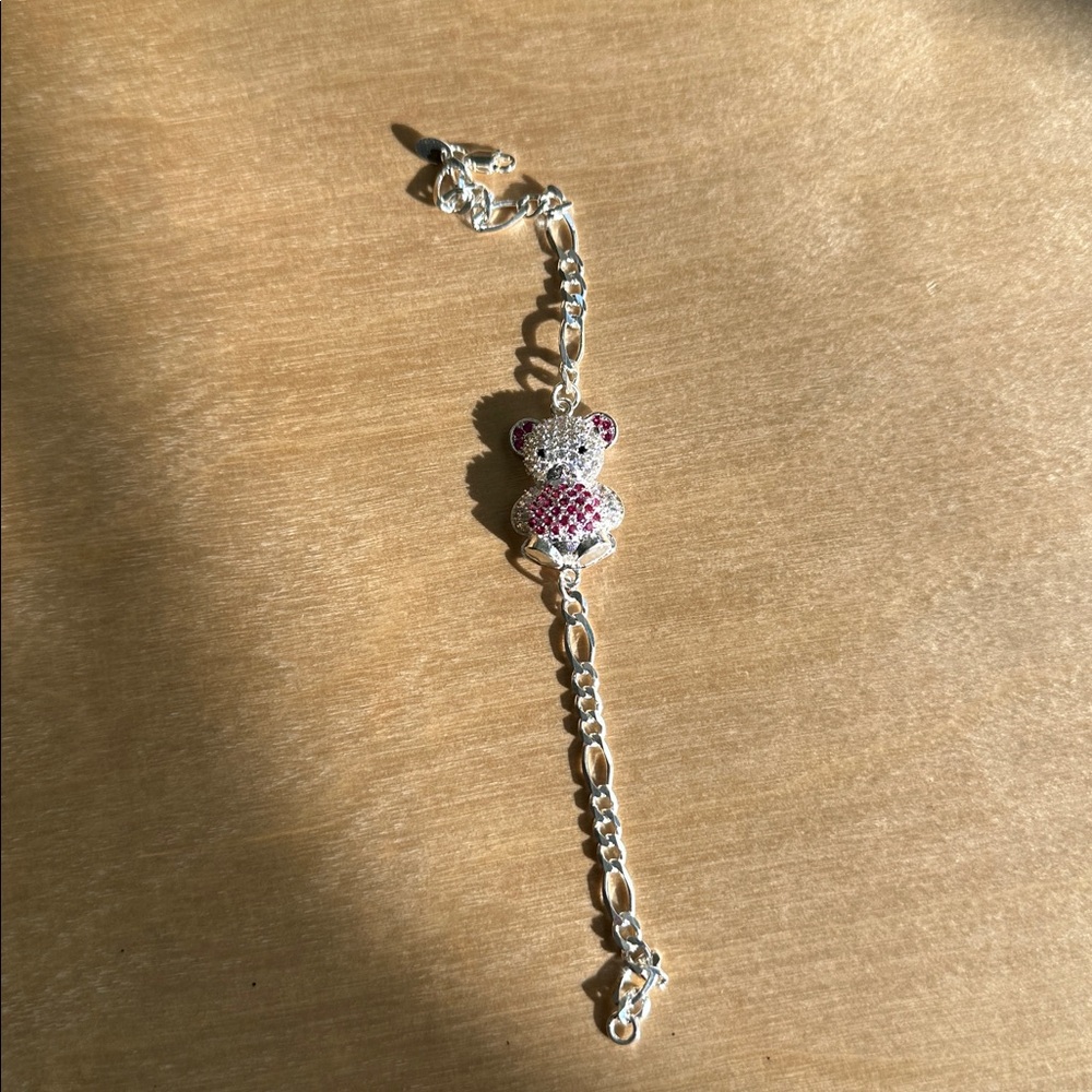 Silver and Pink Bear Charm Bracelet